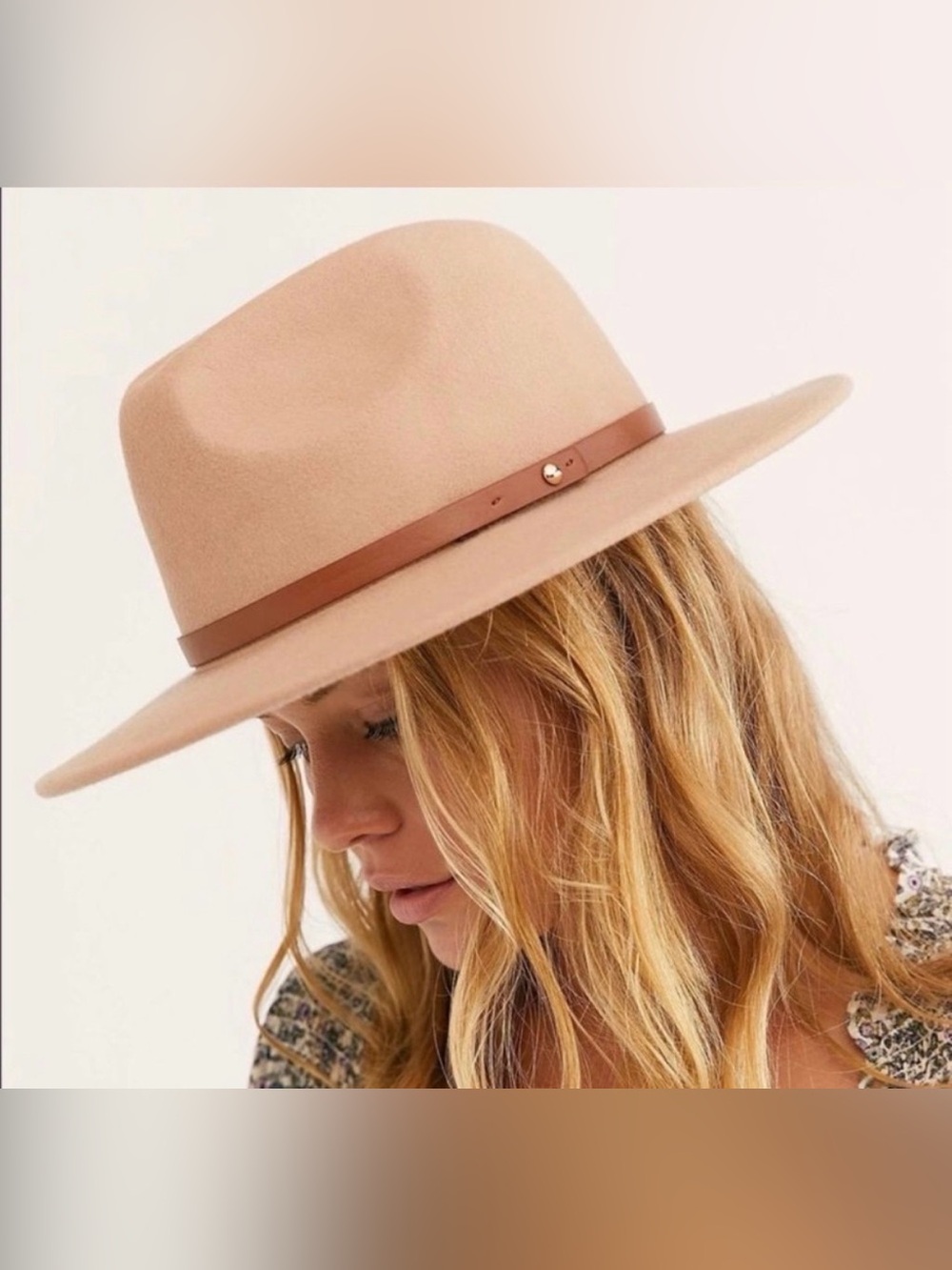 Free People Felt Fedora in Blush with Brown Band